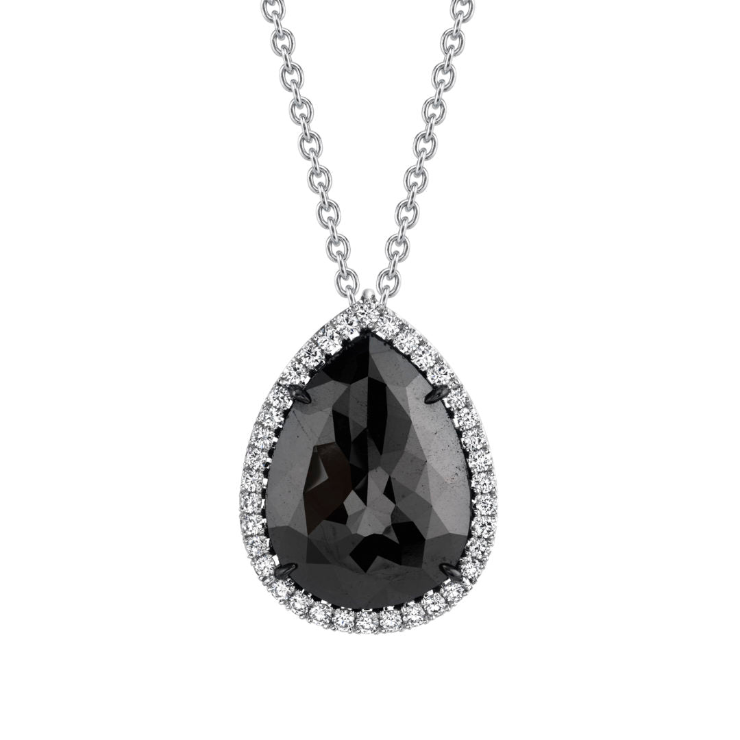 12.75ct Black Diamond Rose Cut Pear Shape Slider Pendant