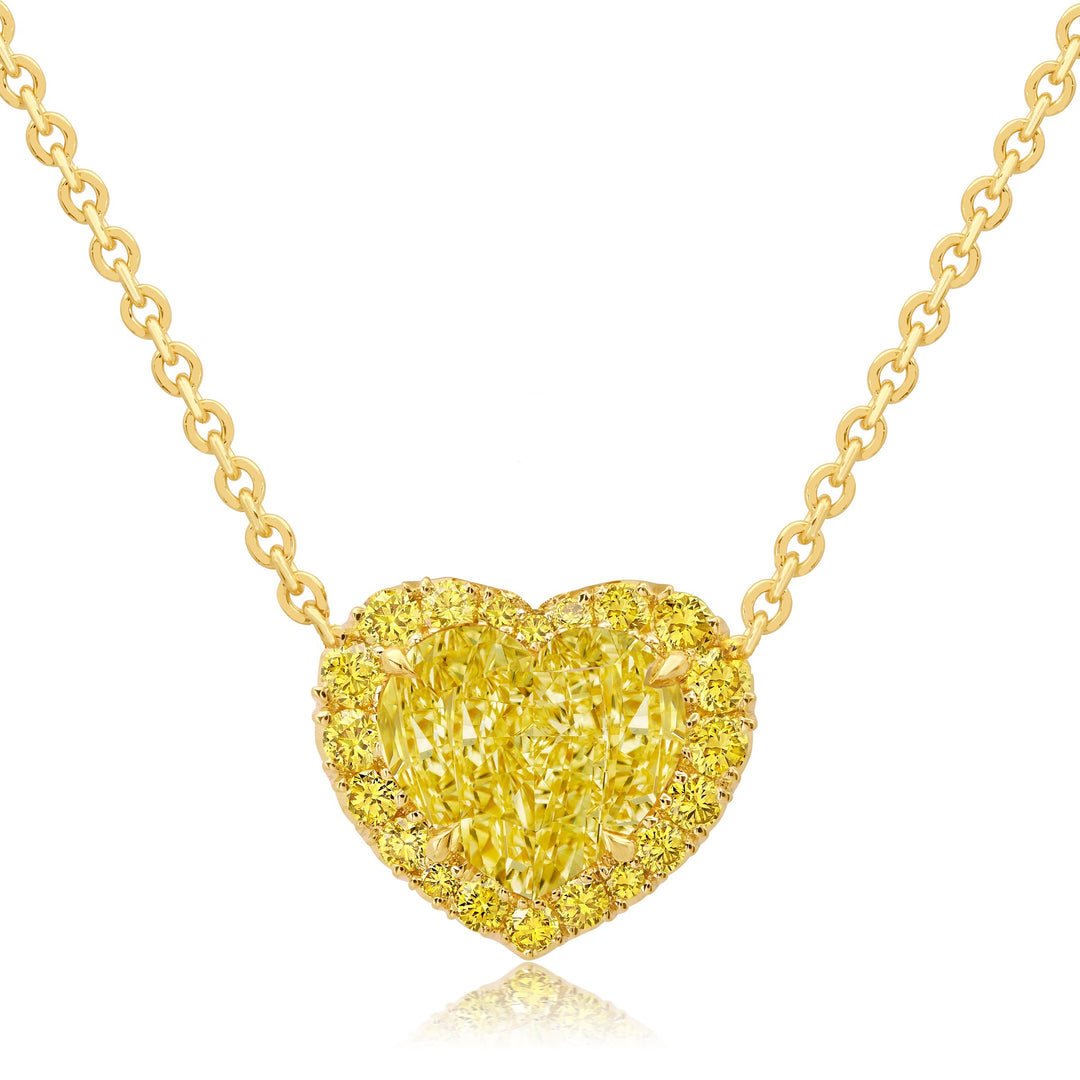 1.04ct Heart Shape Fancy Light Yellow Diamond Slider Pendant in 18K Yellow Gold