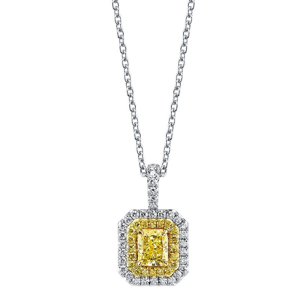 0.71ct Radiant Natural Fancy Yellow Diamond Pendant