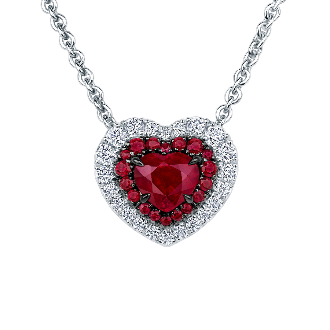 0.80ct Heart Shape Ruby & Diamond Slider Pendant in 18K Rose Gold & Platinum