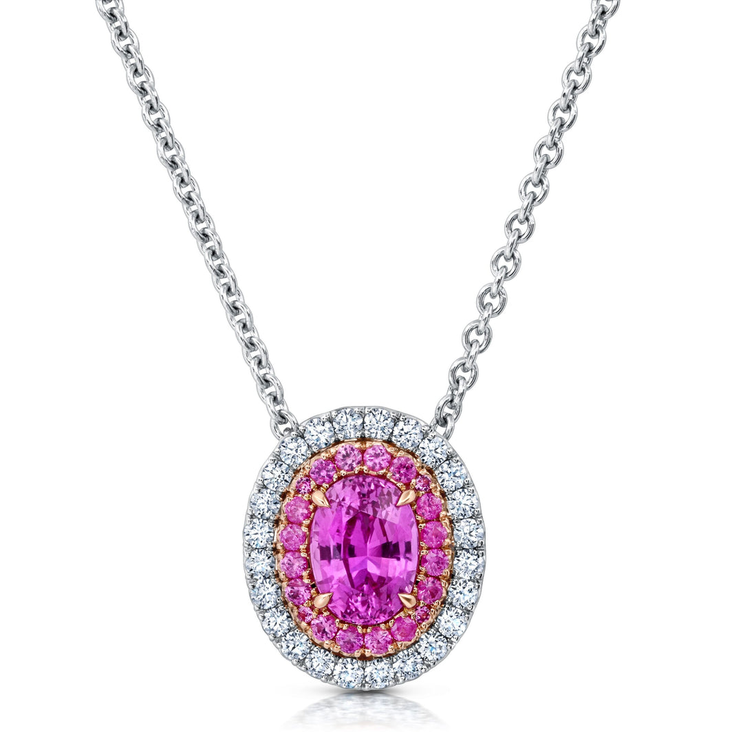 Oval Pink Sapphire & Diamond Slider Necklace in Platinum & 18K Rose Gold