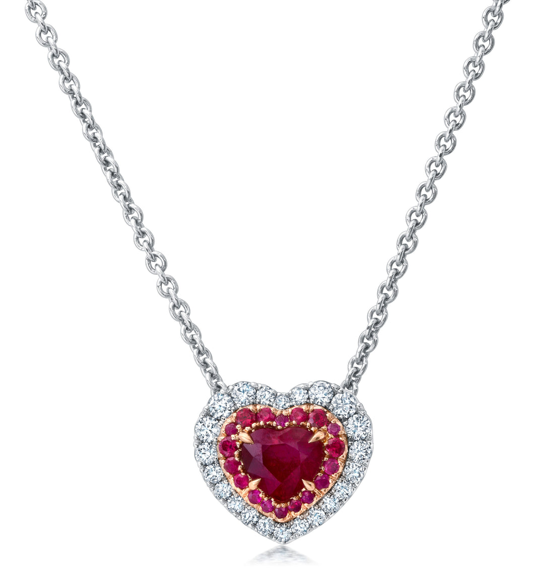 0.80ct Heart Shape Ruby & Diamond Slider Pendant in 18K Rose Gold & Platinum