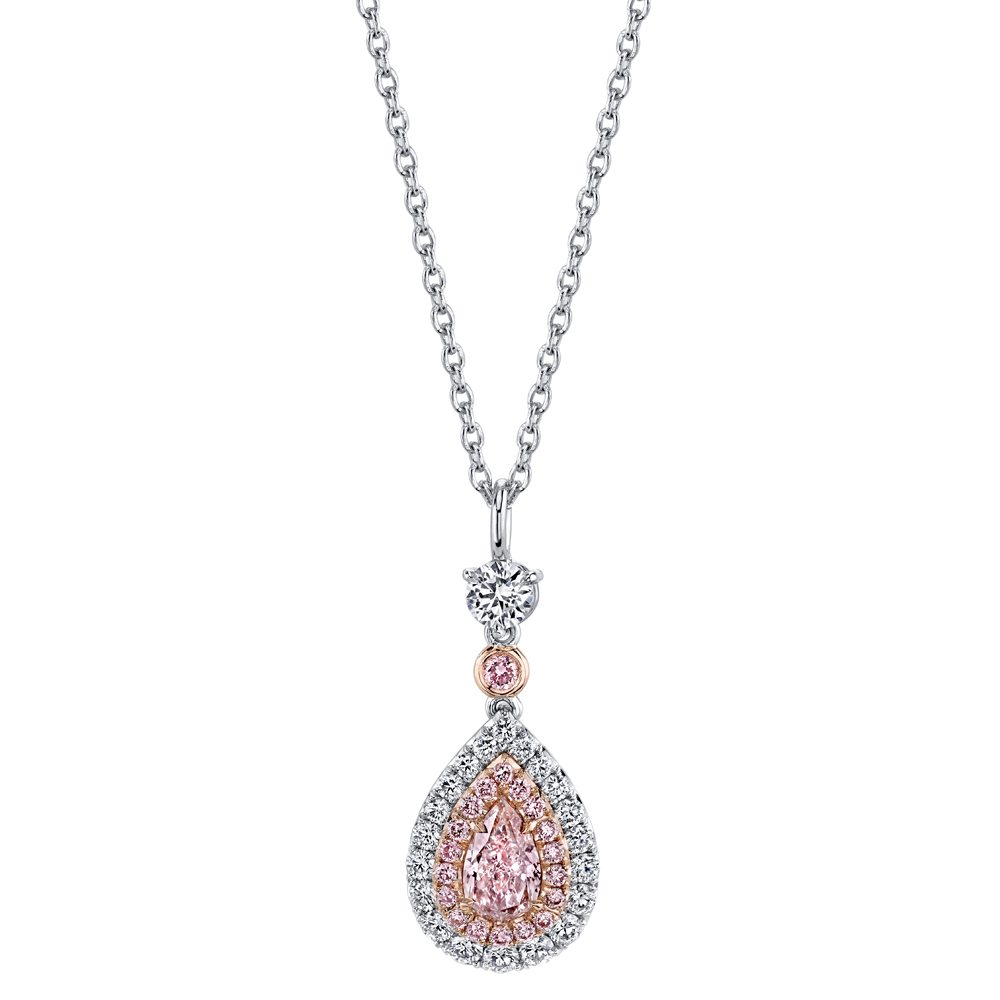 Pear Shape Natural Pink Diamond Double Halo Pendant