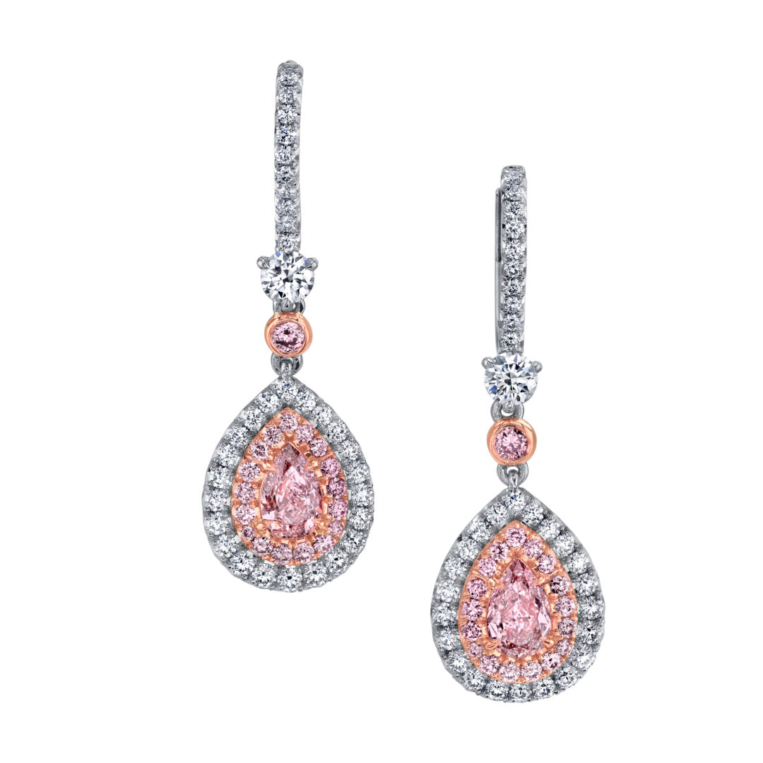 Natural Pear Shape Pink Diamond Drop Earrings