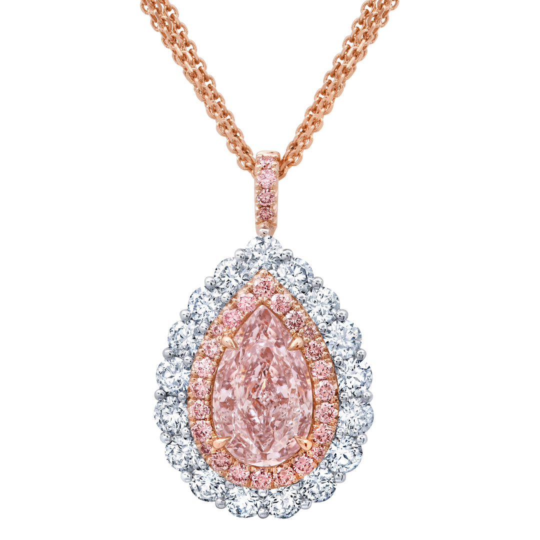 1.52ct Pear Shape Light Brownish Pink Diamond Necklace in Platinum & 18K Rose Gold