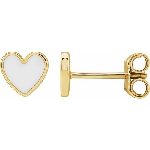 Enameled Heart 14K Gold Studs