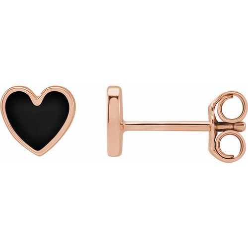 Enameled Heart 14K Gold Studs