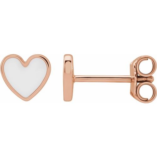 Enameled Heart 14K Gold Studs