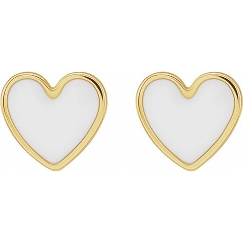 Enameled Heart 14K Gold Studs