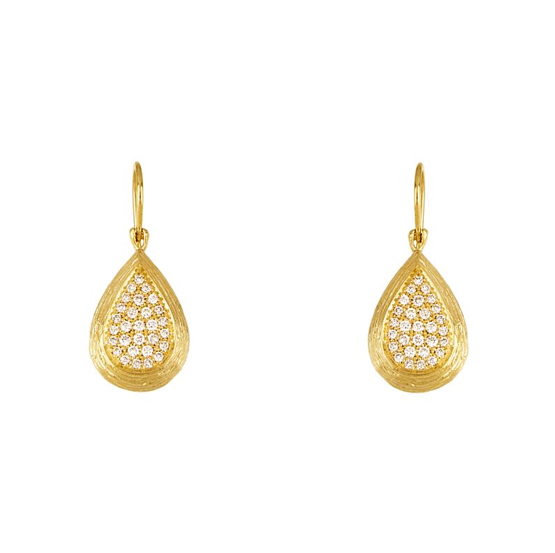 18K Yellow Gold Pave Diamond Drop Earrings