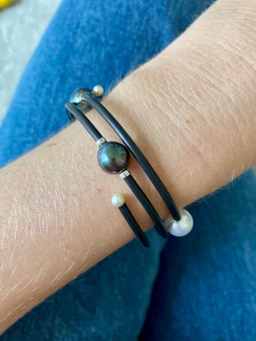 White South Sea & Tahitian Pearl Coil Bracelet