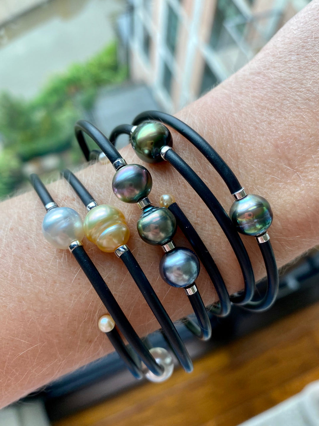 Tahitian & Gold South Sea Pearl Silicone Bracelet