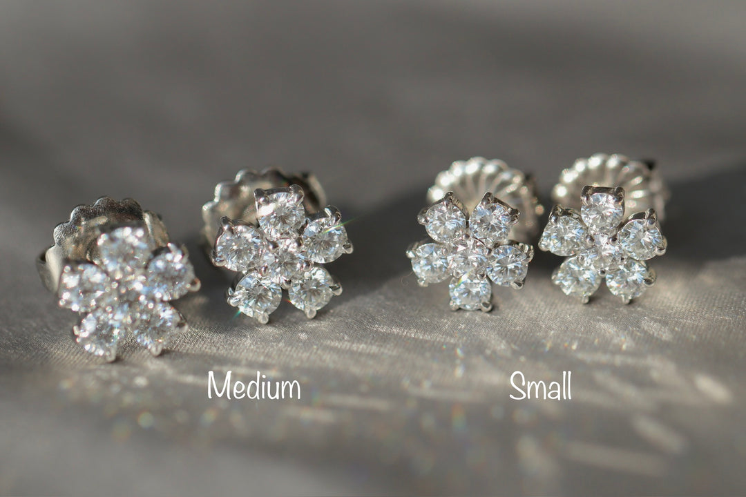 Small Diamond Flower Stud Earring in 18K White Gold