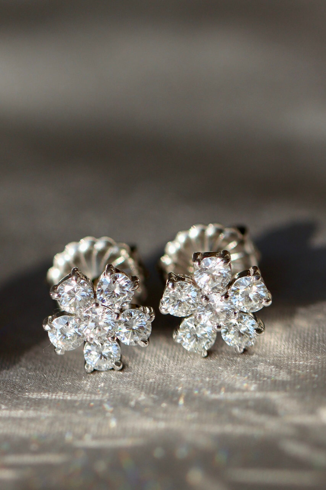 Small Diamond Flower Stud Earring in 18K White Gold