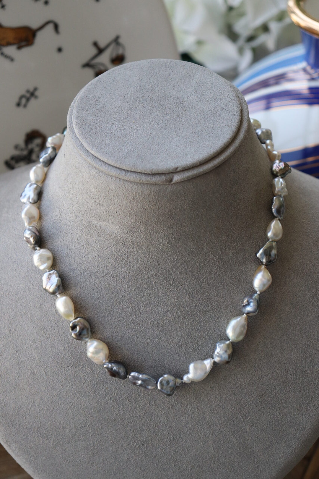 Mixed White & Tahitian Keshi Pearl Necklace