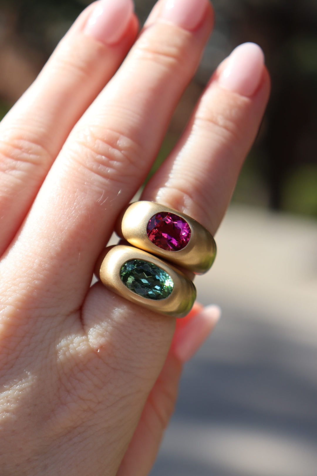 Oval Rubellite Tourmaline & Gold Gypsy Chunky Ring