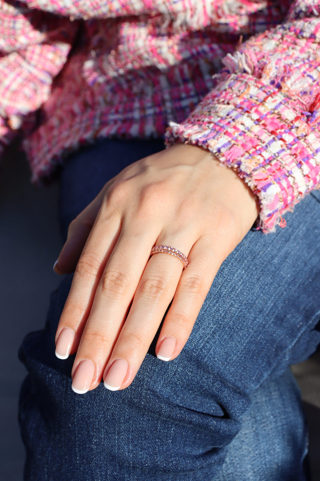 Bold Light Pink Sapphire Eternity Band