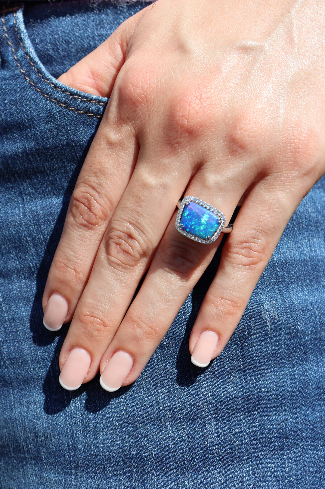 3.67ct Freeform Australian Boulder Opal & Diamond Ring in Platinum