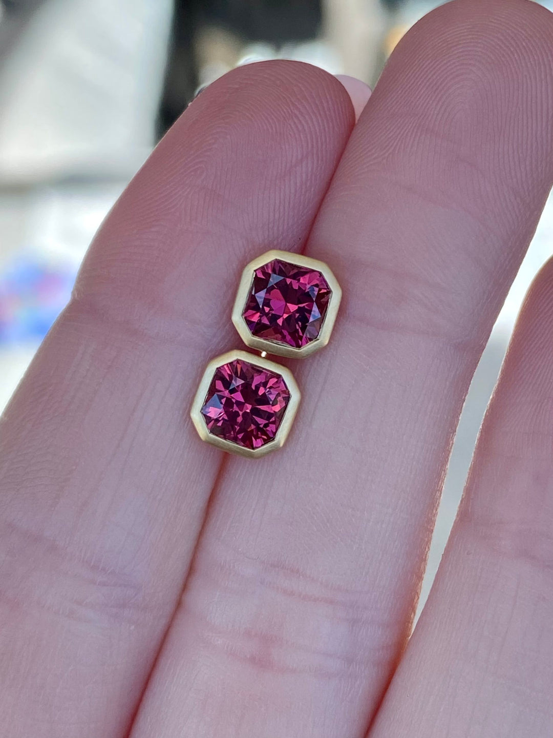 1.75ctw Square Rhodolite Garnet Stud Earrings