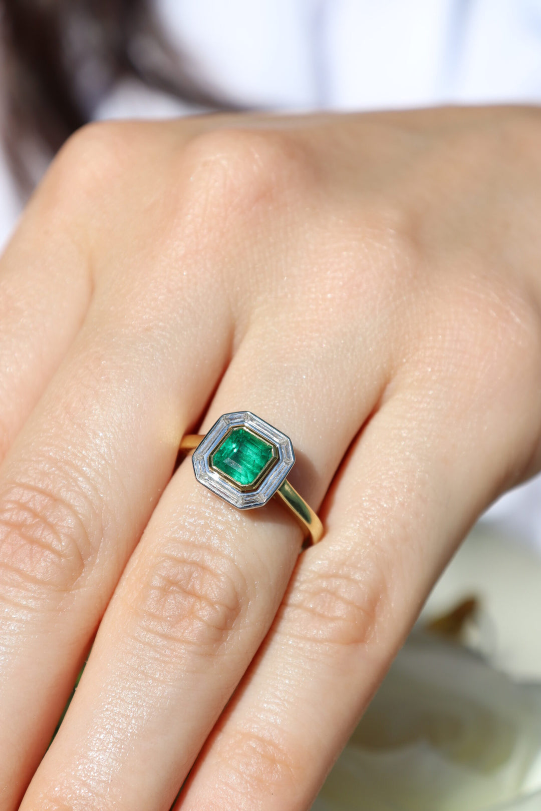 1.05ct Square Emerald Cut Emerald & Diamond Ring