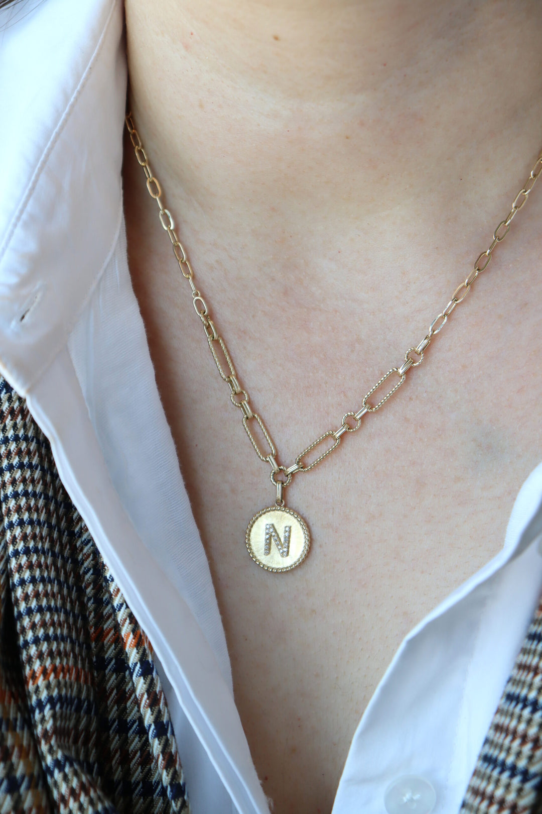 Gold & Diamond Medallion Initial Necklace