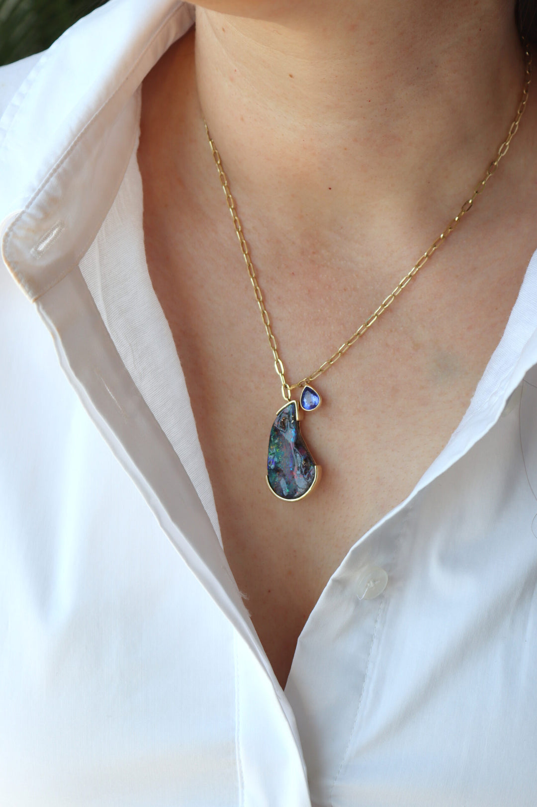 17.77ct Freeform Australian Boulder Opal & Tanzanite Necklace