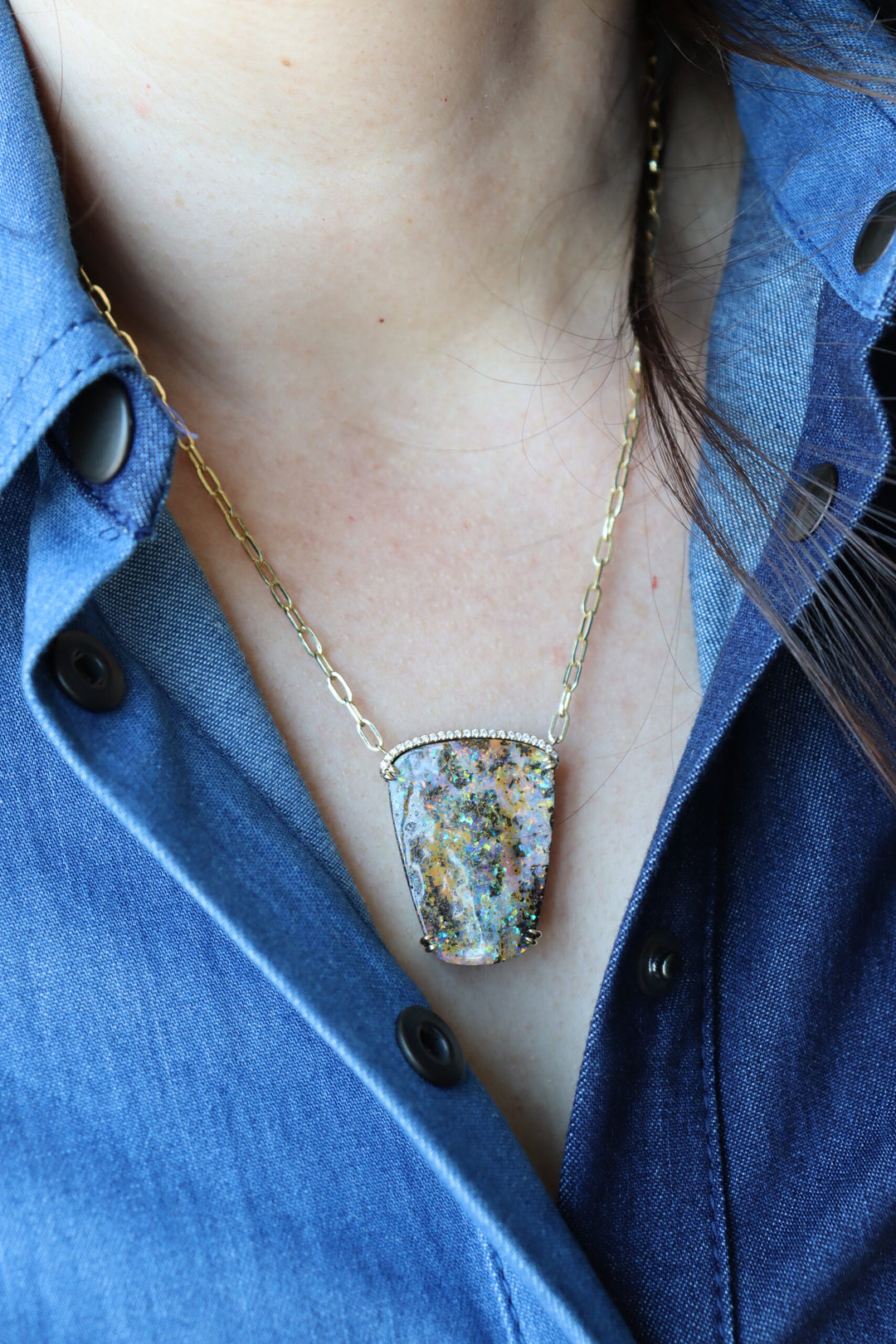 49.66ctw Freeform Australian Boulder Opal & Diamond Necklace