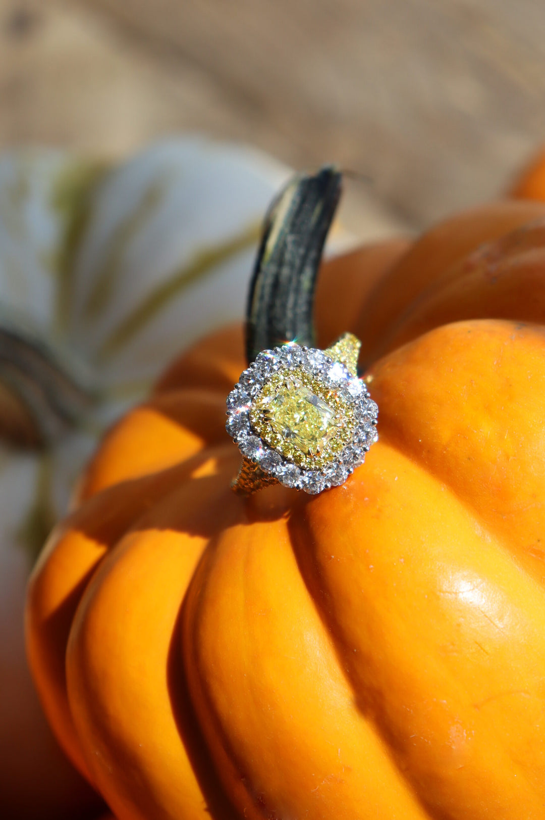 Fancy Intense Yellow Cushion Diamond Ring