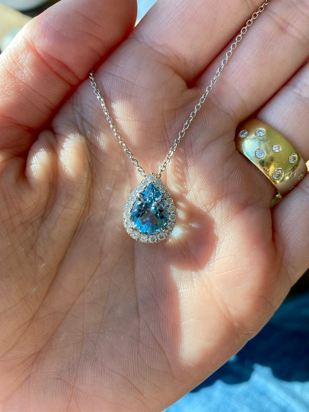 2.39ct Pear Shape Aquamarine & Diamond Necklace