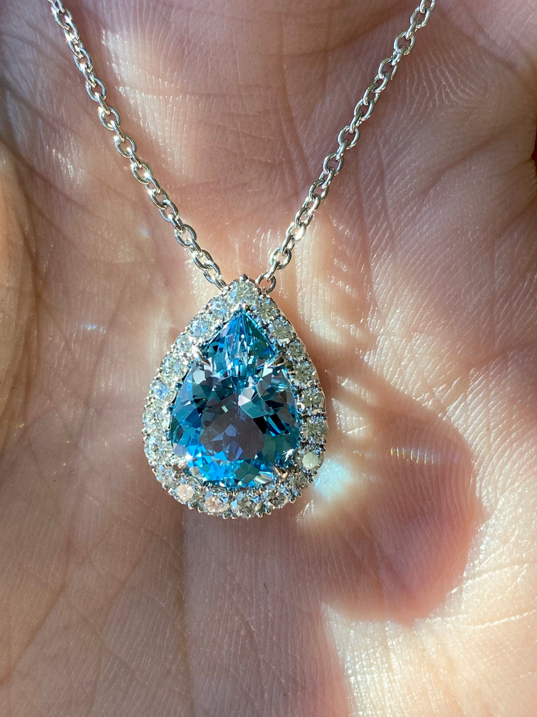 2.39ct Pear Shape Aquamarine & Diamond Necklace