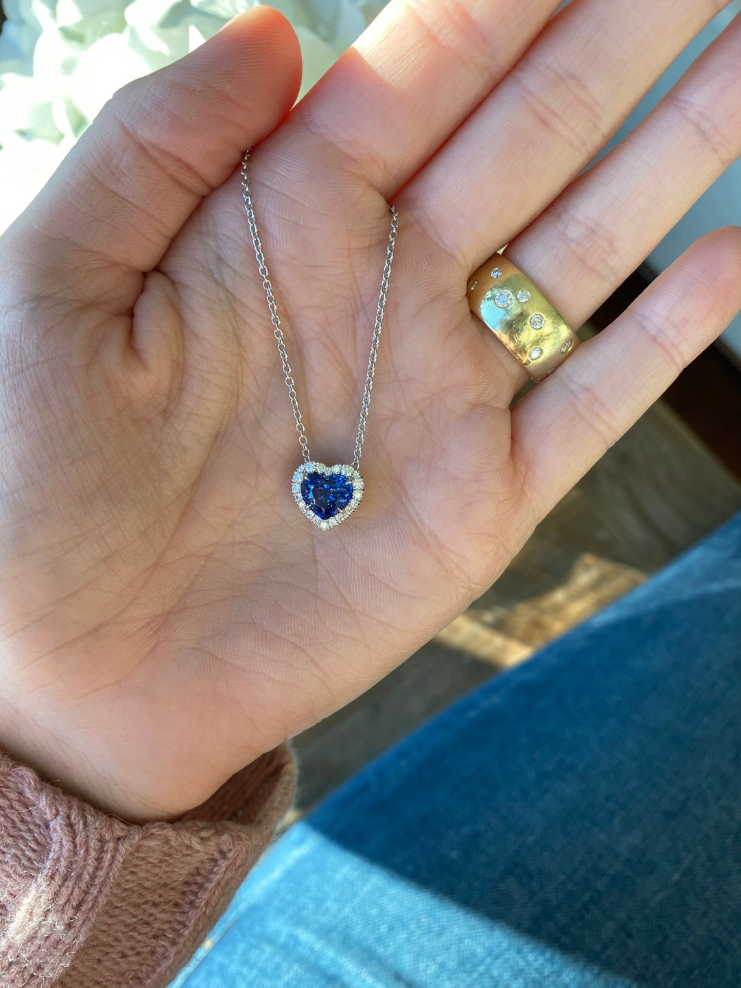 2.10ct Heart Shaped Sapphire & Diamond Necklace