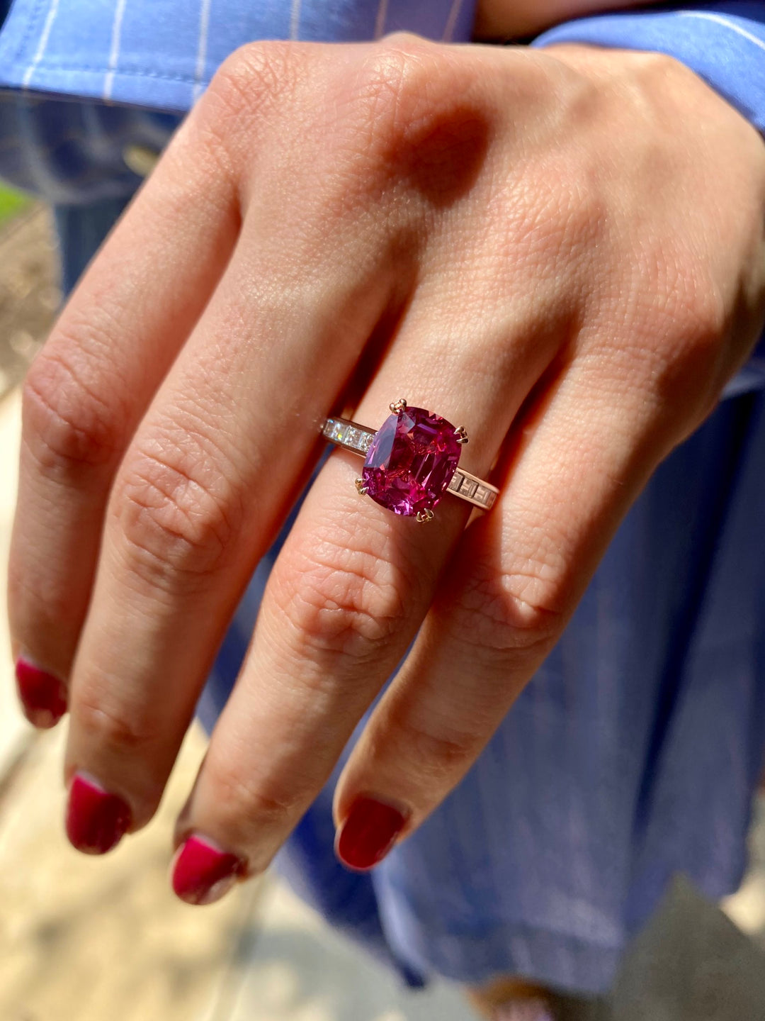 2021 AGTA Spectrum Award Winning 3.58ct Cushion Hot Pink Spinel & Diamond Ring