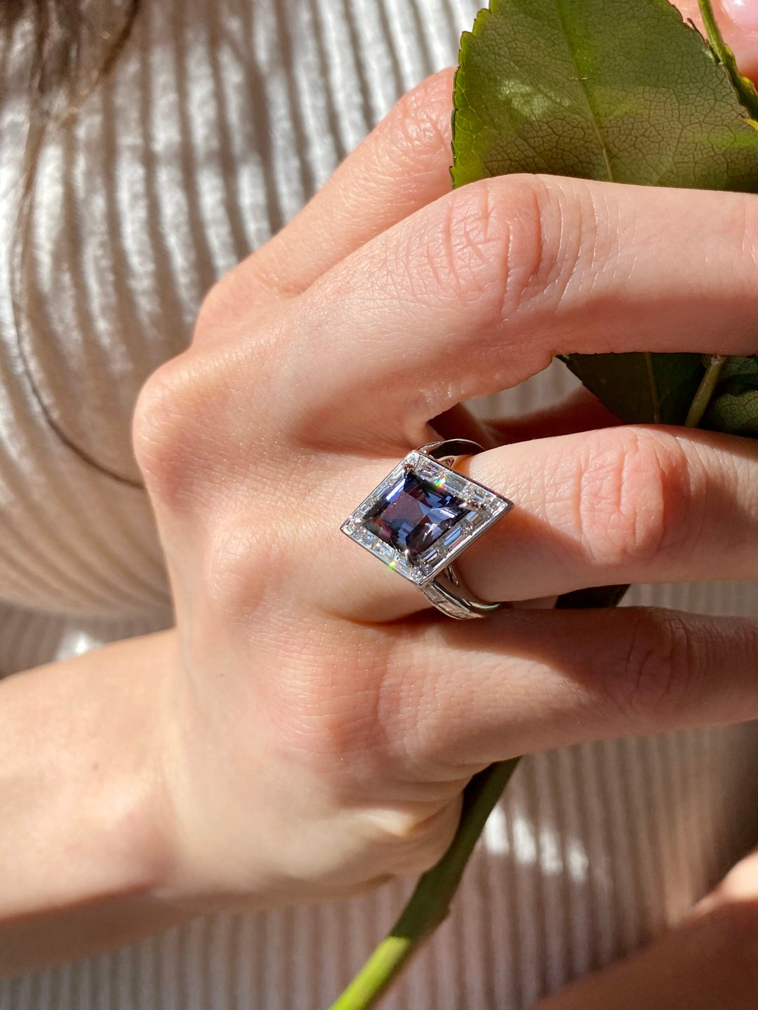 Award Winning 3.00ct Kite Shaped Grey Spinel & Diamond Ring