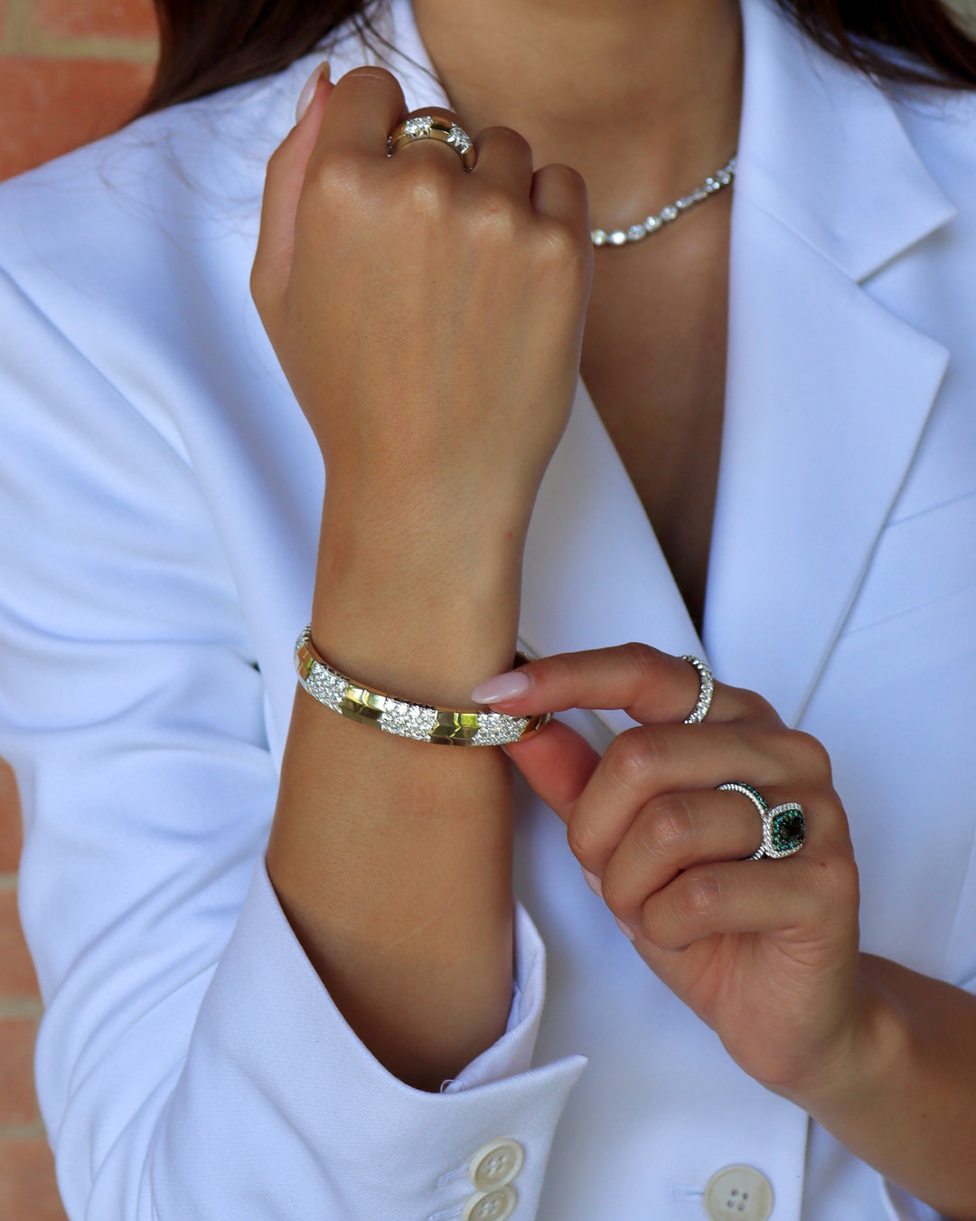 Stretchable Natural Diamond Bold "Puzzle" Stretch Bracelet in Platinum & 18K Yellow Gold