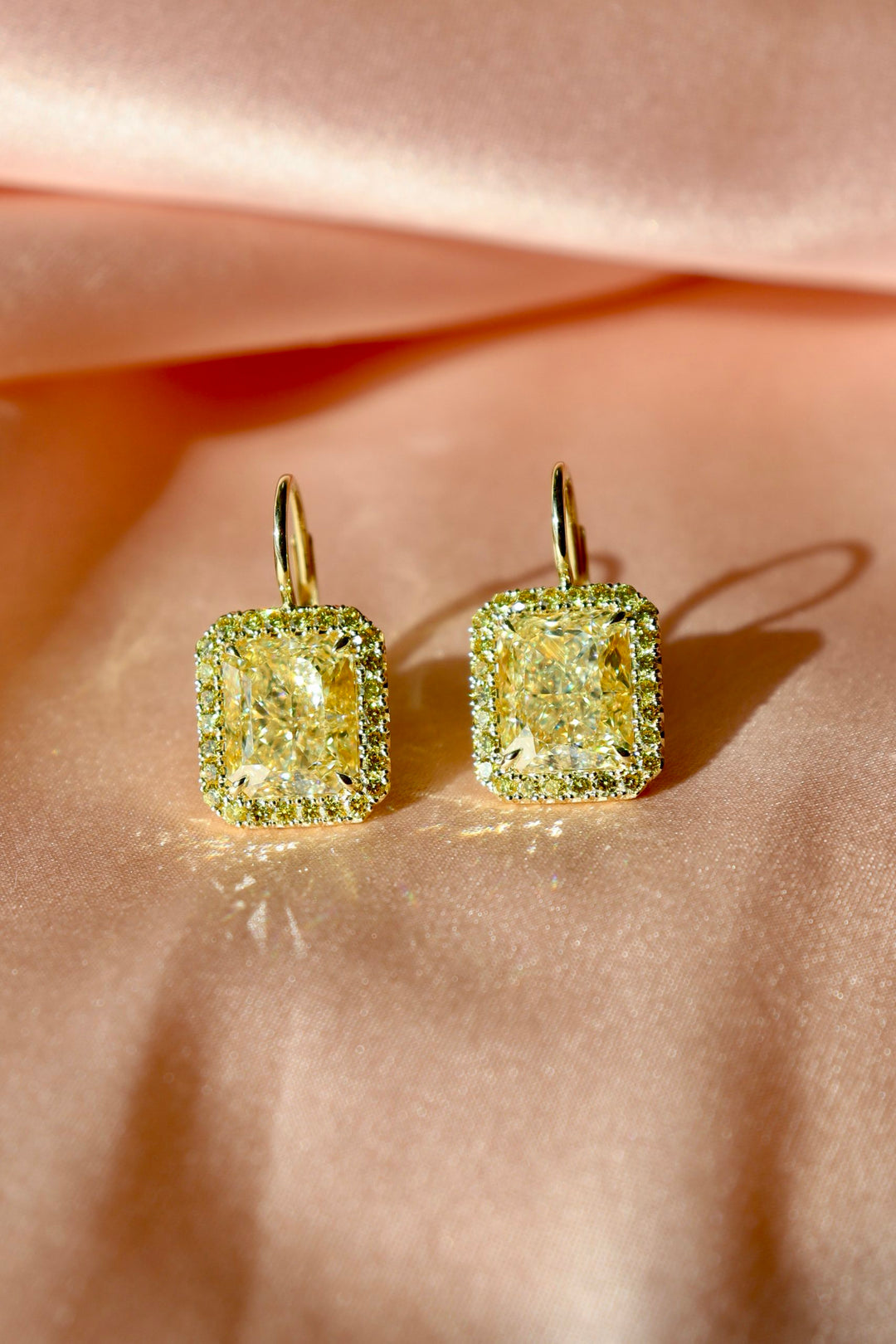 6.04ctw Radiant Yellow Diamond Drop Earrings