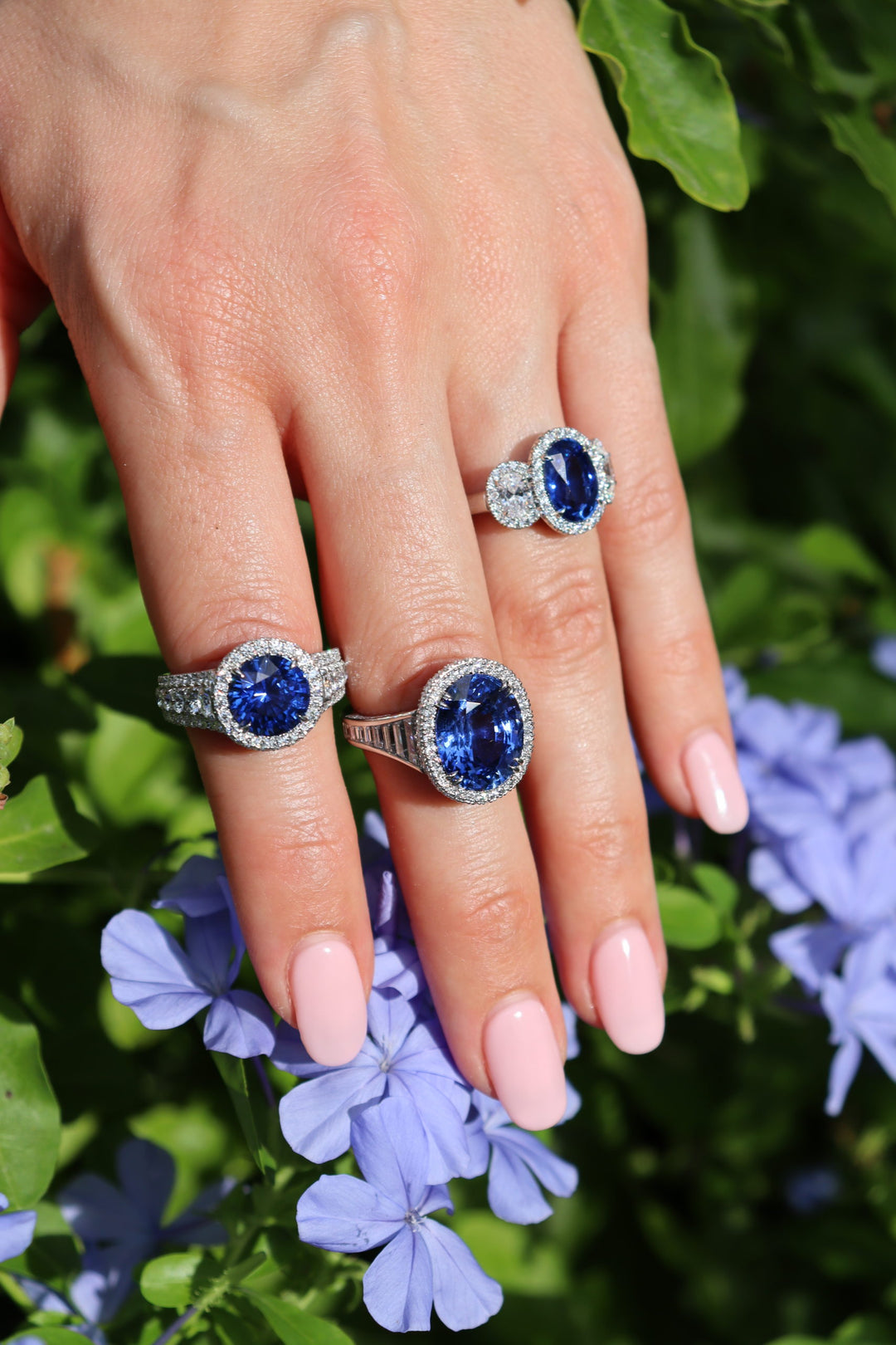 Oval Ceylon Sapphire & Diamond Three Stone Ring