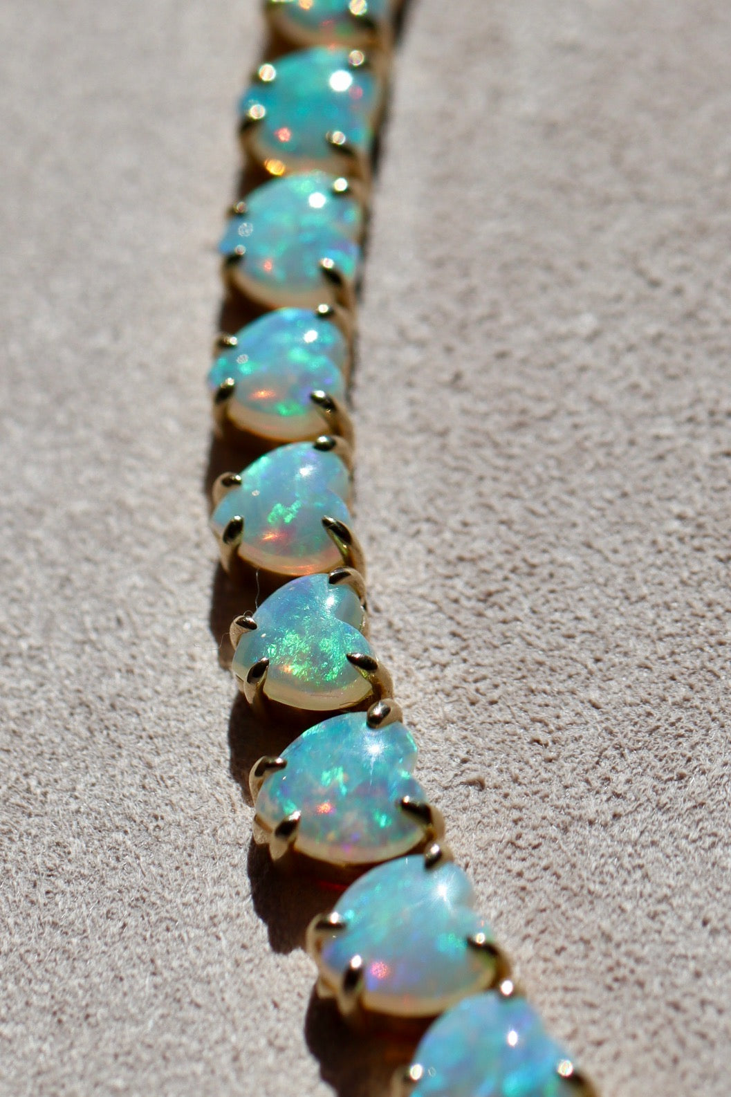 17.90ctw Australian Opal Heart Shape Neckpiece in 14k Yellow Gold