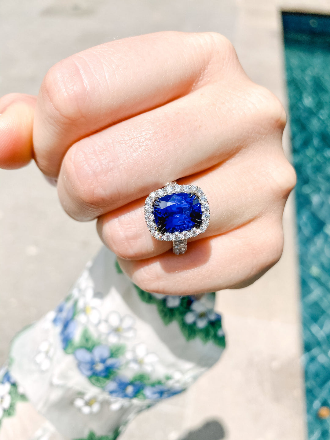 Cushion Sapphire & Diamond Ring