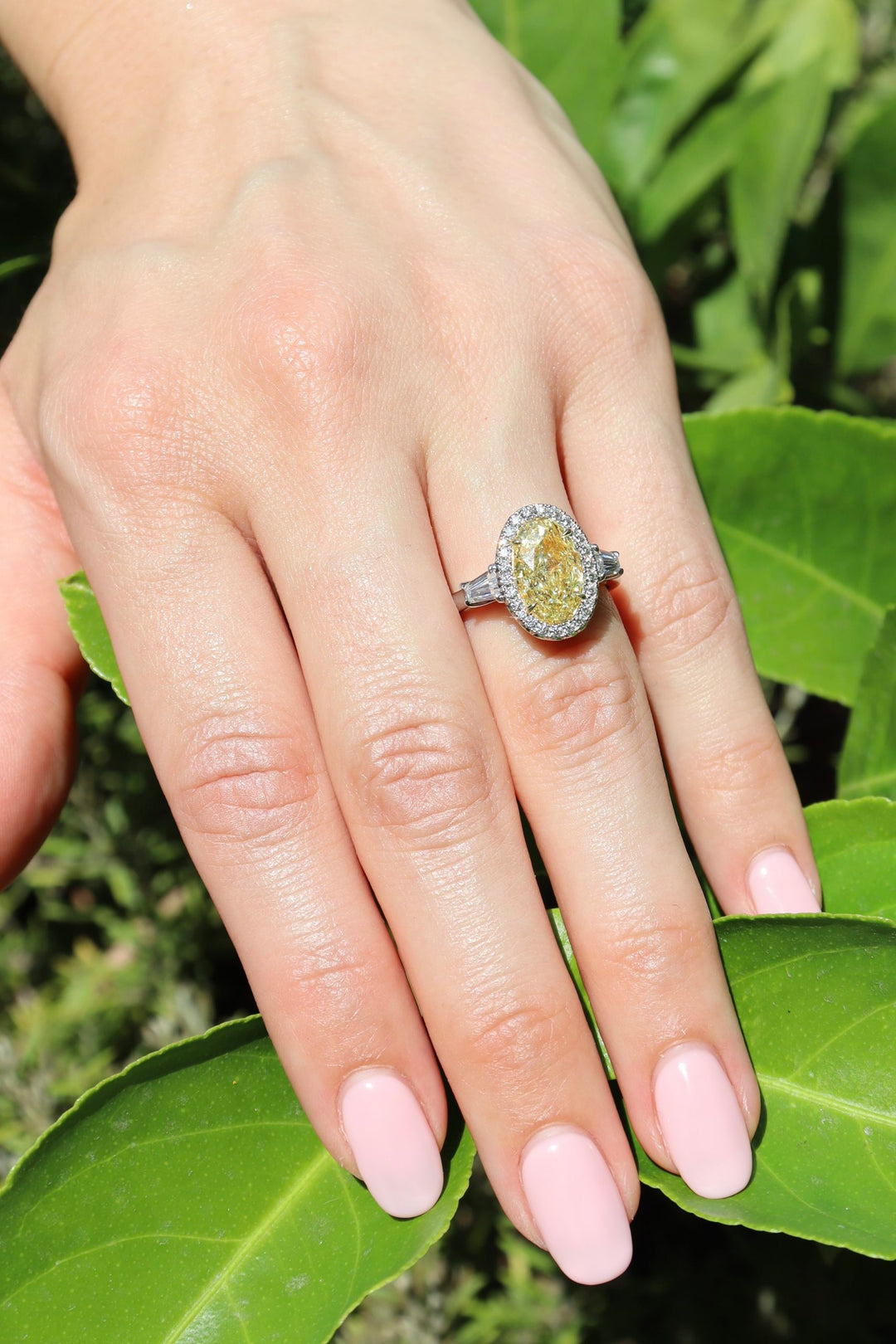 Oval Fancy Yellow Diamond Three-Stone Ring