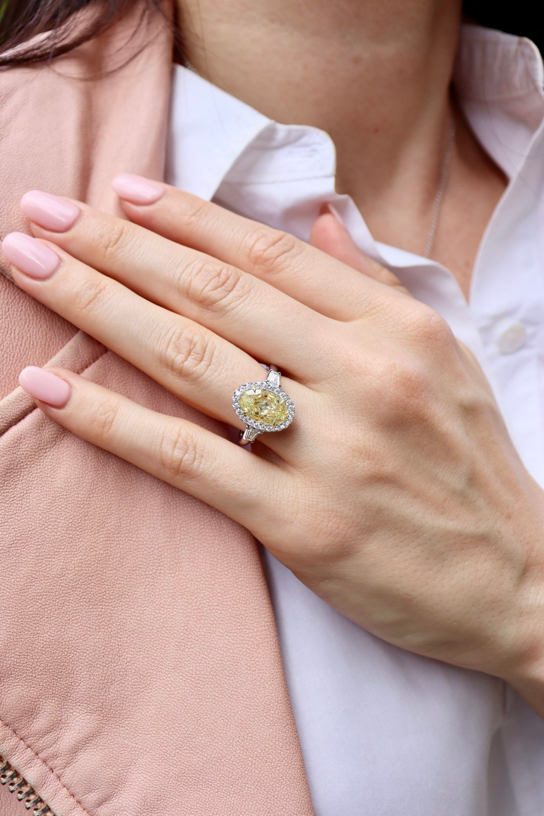 Oval Fancy Yellow Diamond Three-Stone Ring