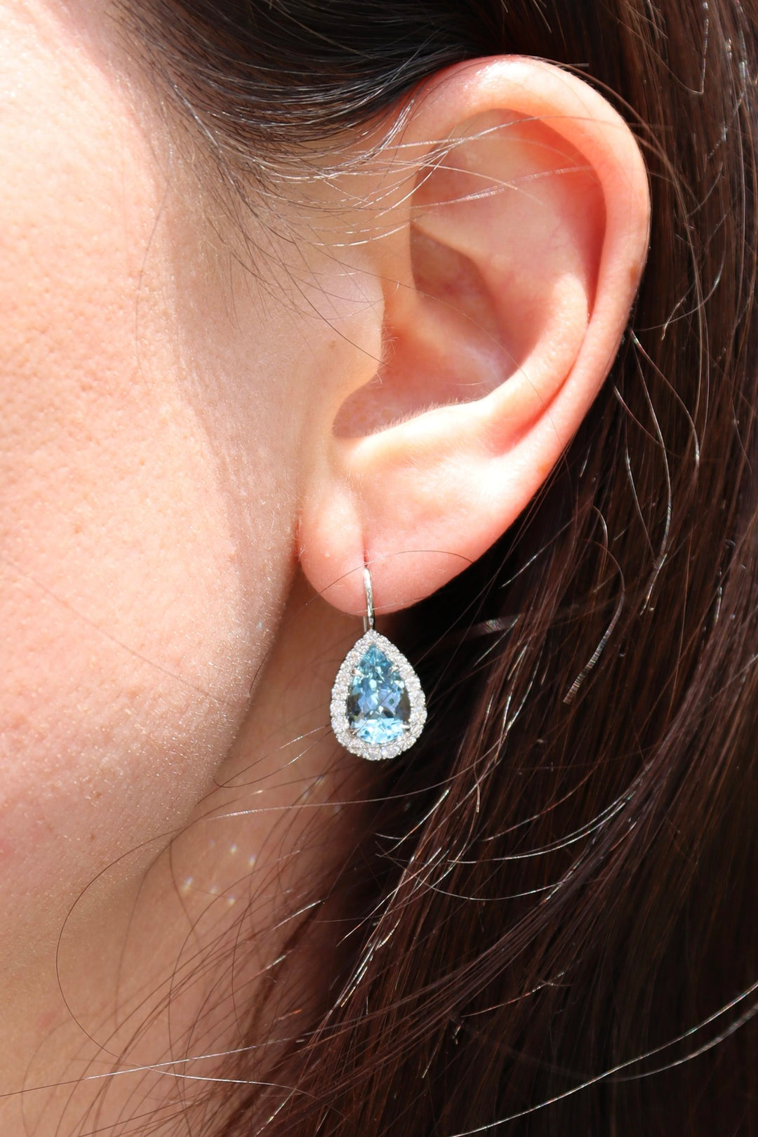 3.16ctw Pear Shape Aquamarine & Diamond Drop Earrings