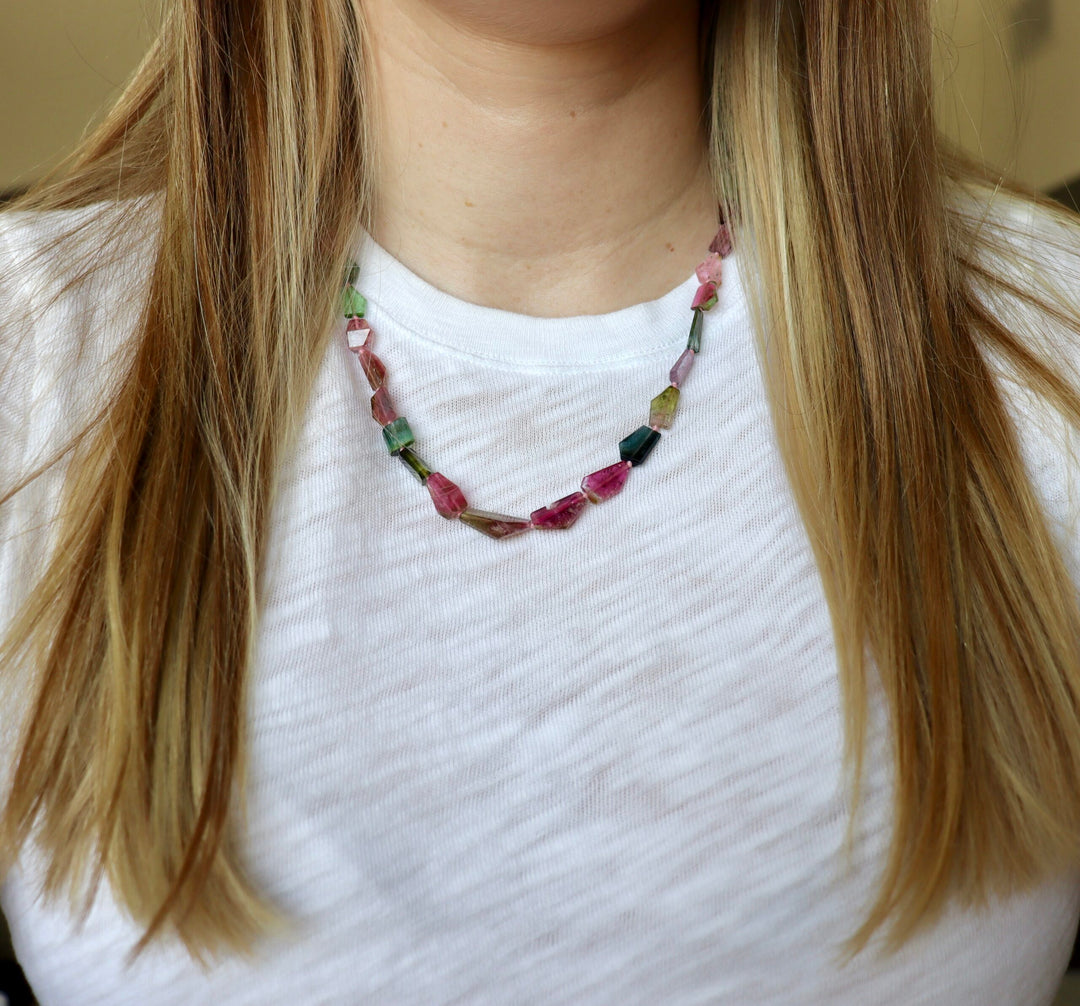 Multi-Colored Flat Faceted Tourmaline Candy Necklace