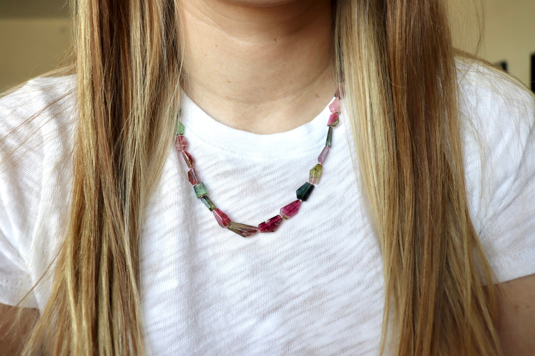 Multi-Colored Flat Faceted Tourmaline Candy Necklace