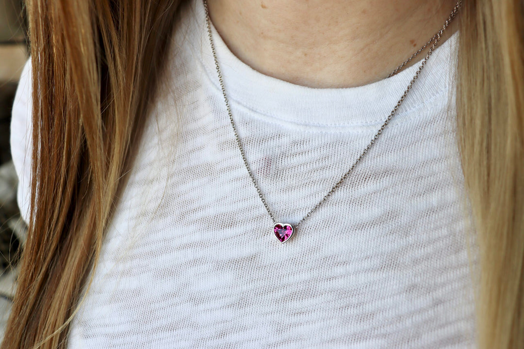 1.21ct Heart Shape Pink Tourmaline Bezel Gemstone Necklace in 18K White Gold