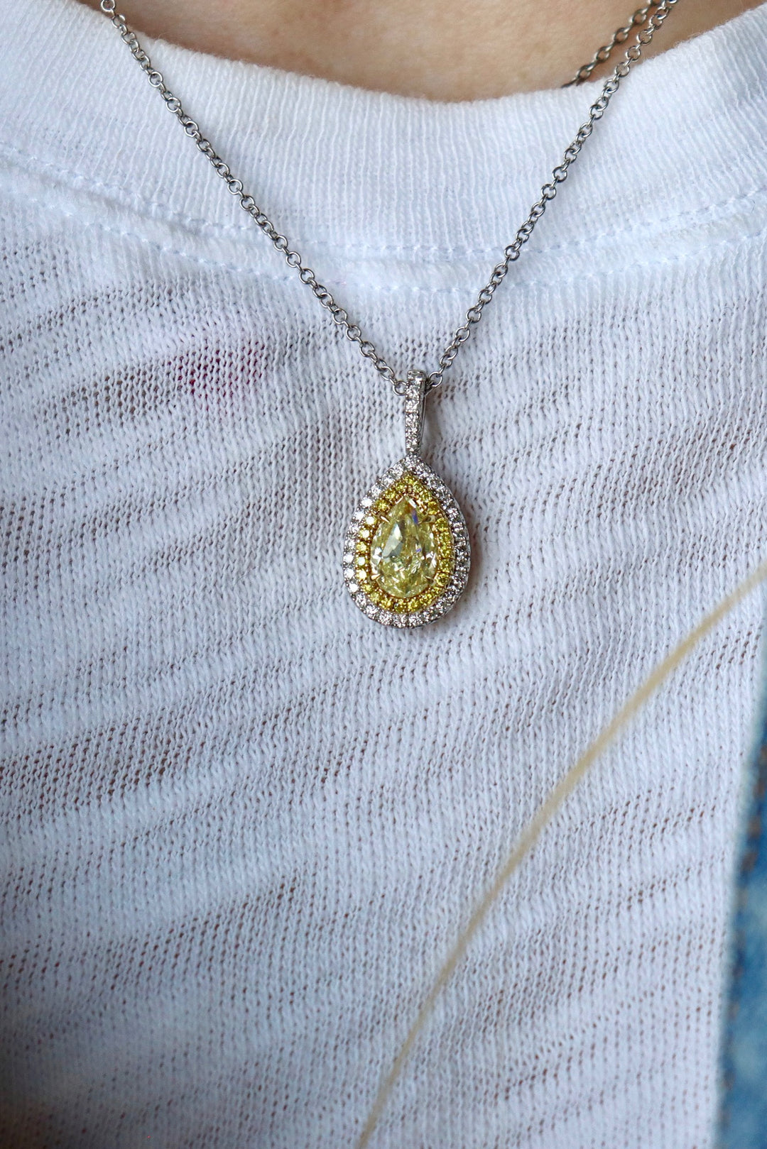 1.21ct Pear Shape Natural Fancy Yellow Diamond Pendant