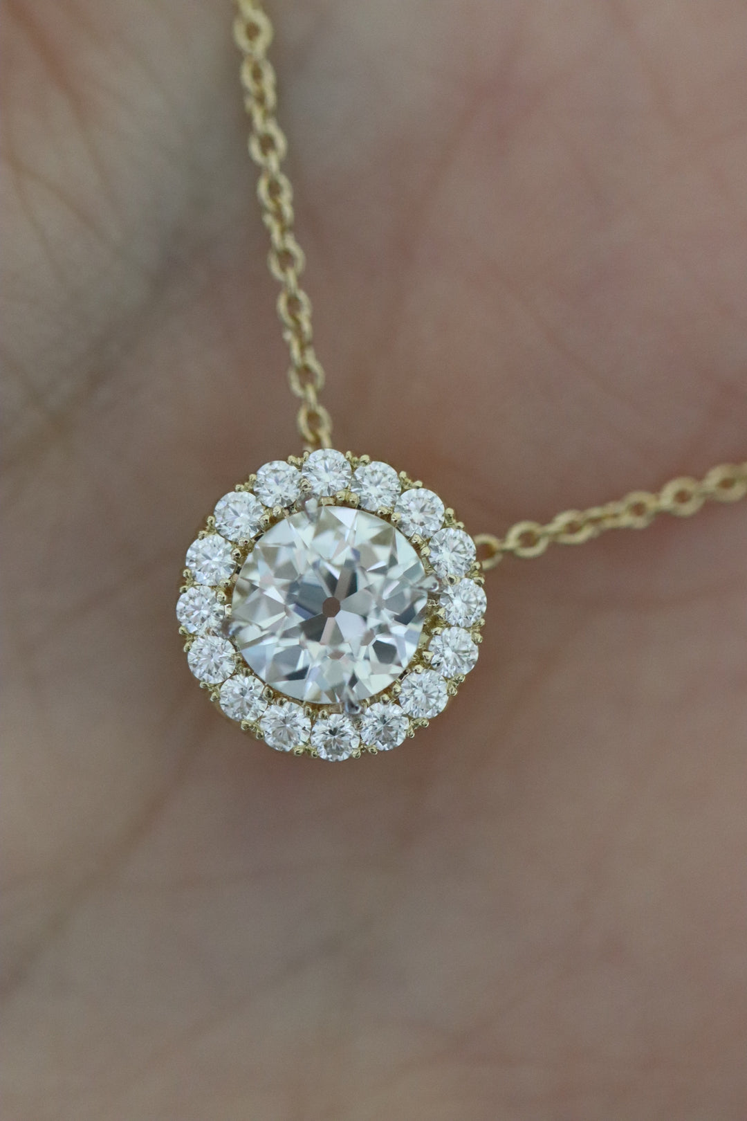 1.30ct Old European Brilliant Diamond Slider Pendant in 18K Yellow Gold