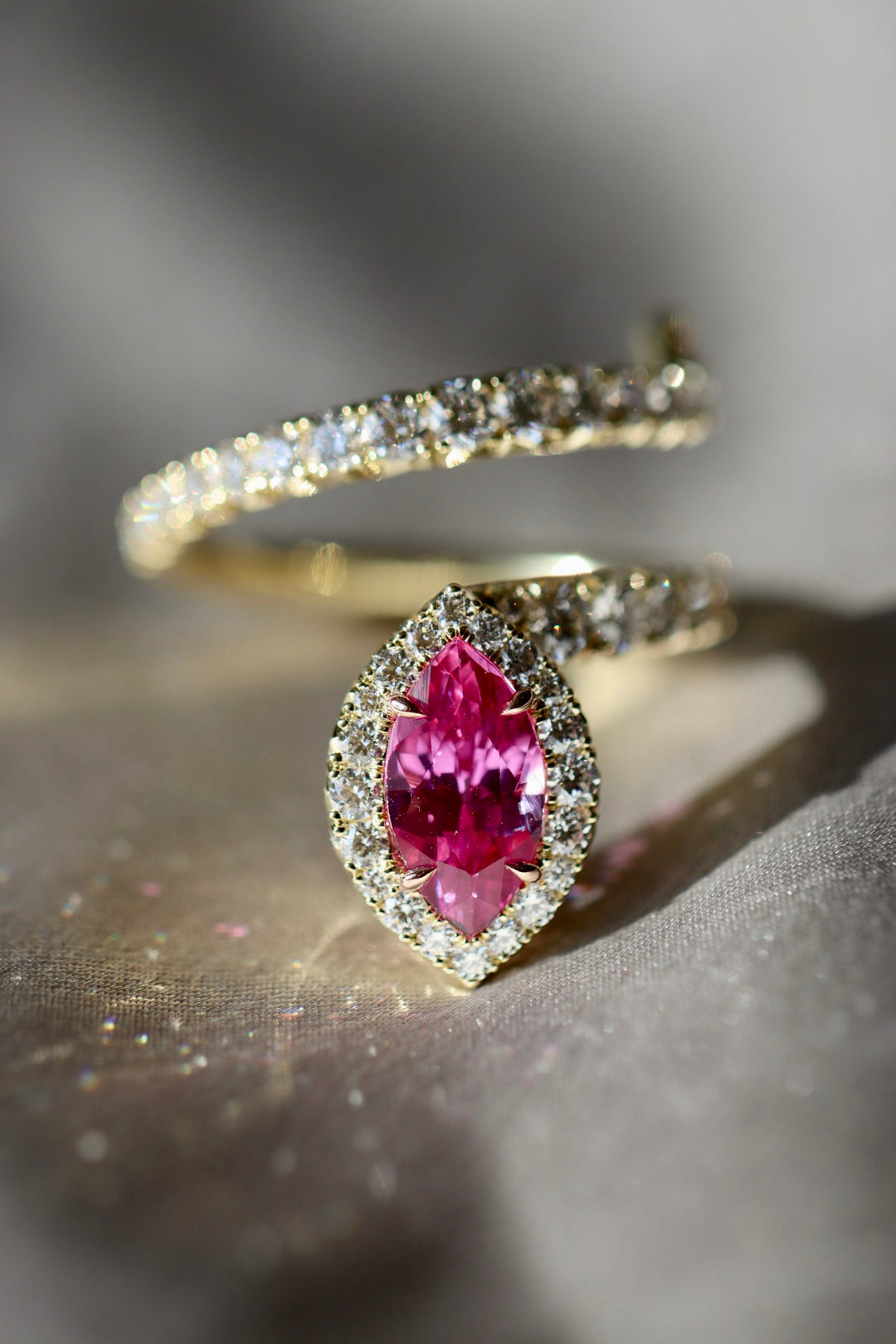 Slithering 1.92ct Marquise Pink Sapphire Snake Ring in 18K Yellow Gold