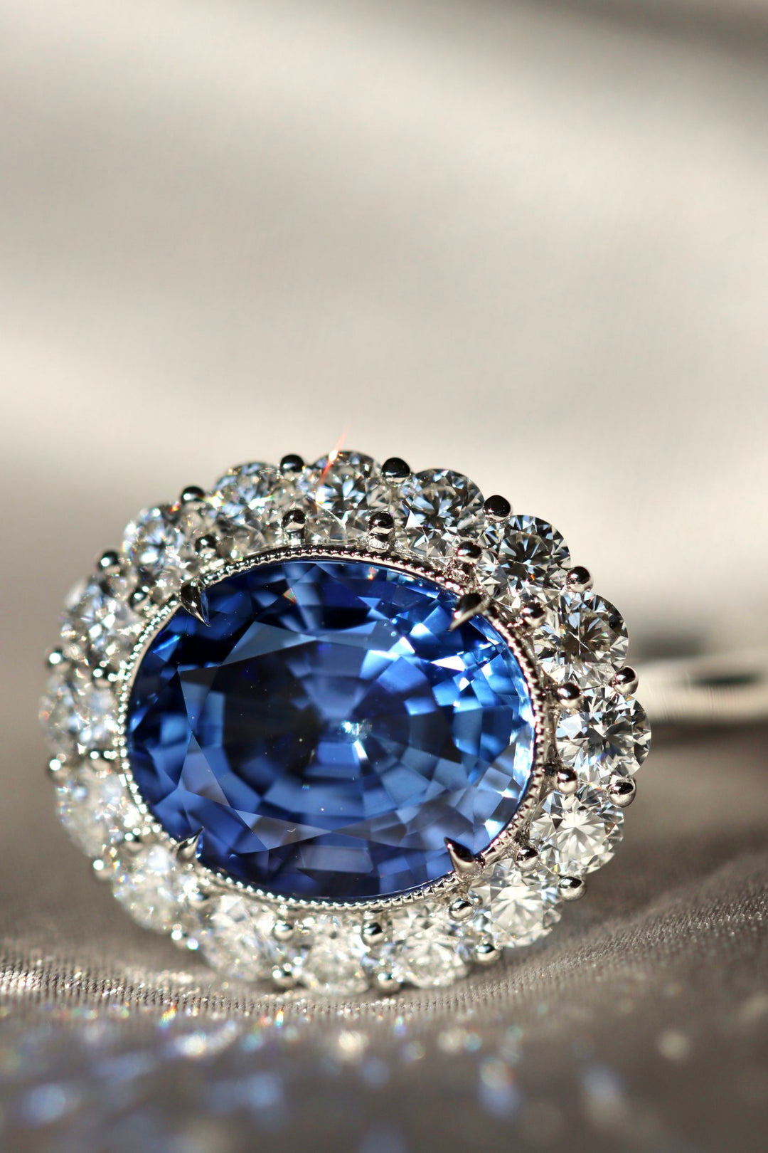 4.04ct Oval Sapphire & Diamond Vintage-Inspired Platinum Ring