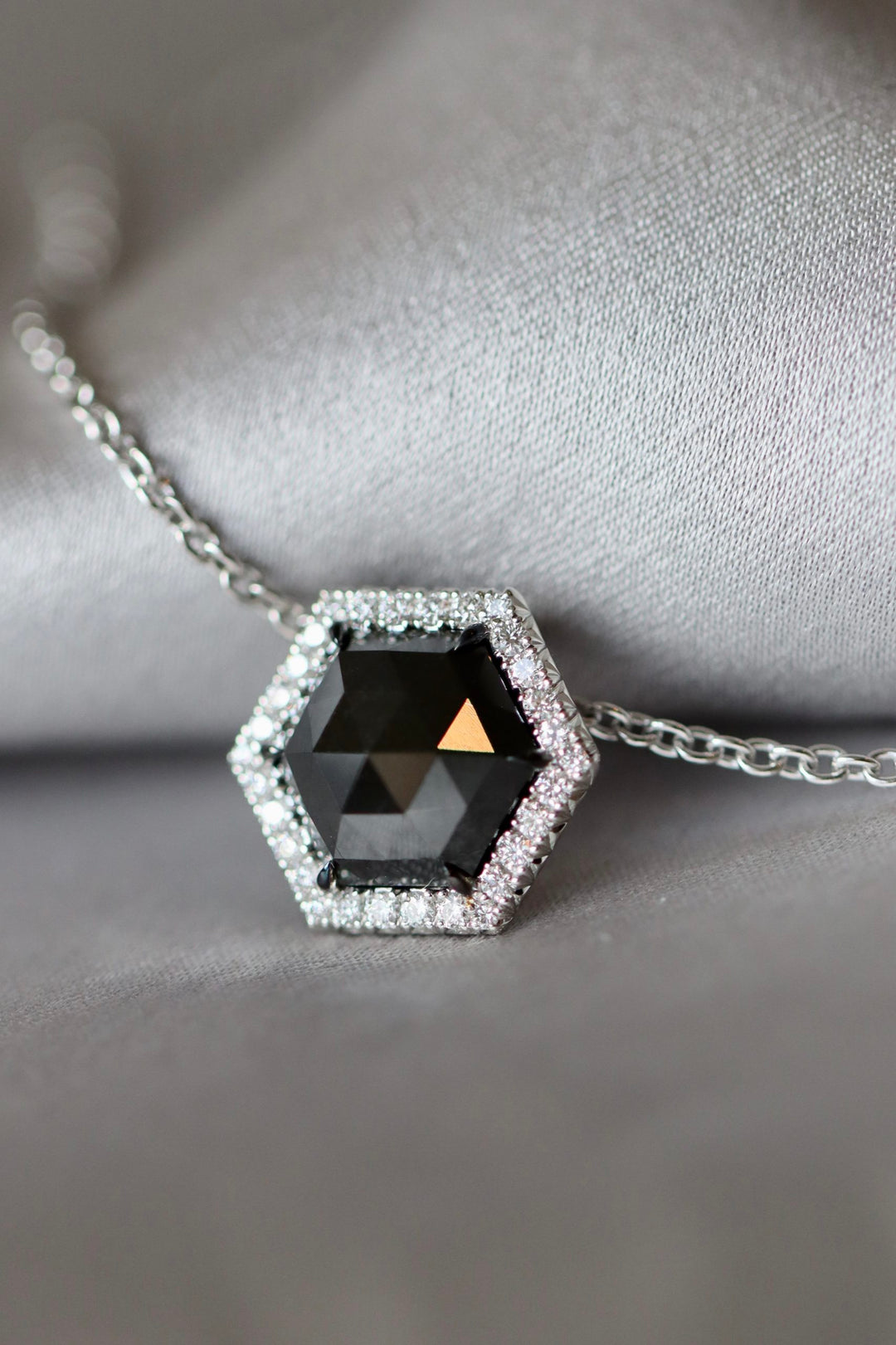 2.49ct Rose Cut Hexagon Black Diamond Slider Pendant in Platinum