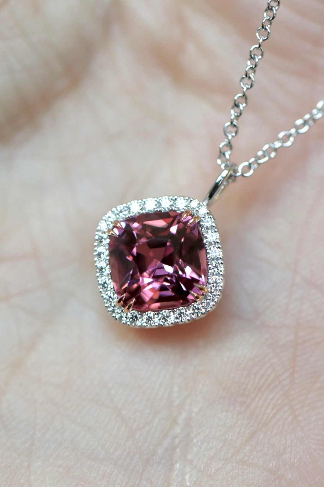 3.09ct Cushion Mahenge Garnet Pendant in 18K White Gold